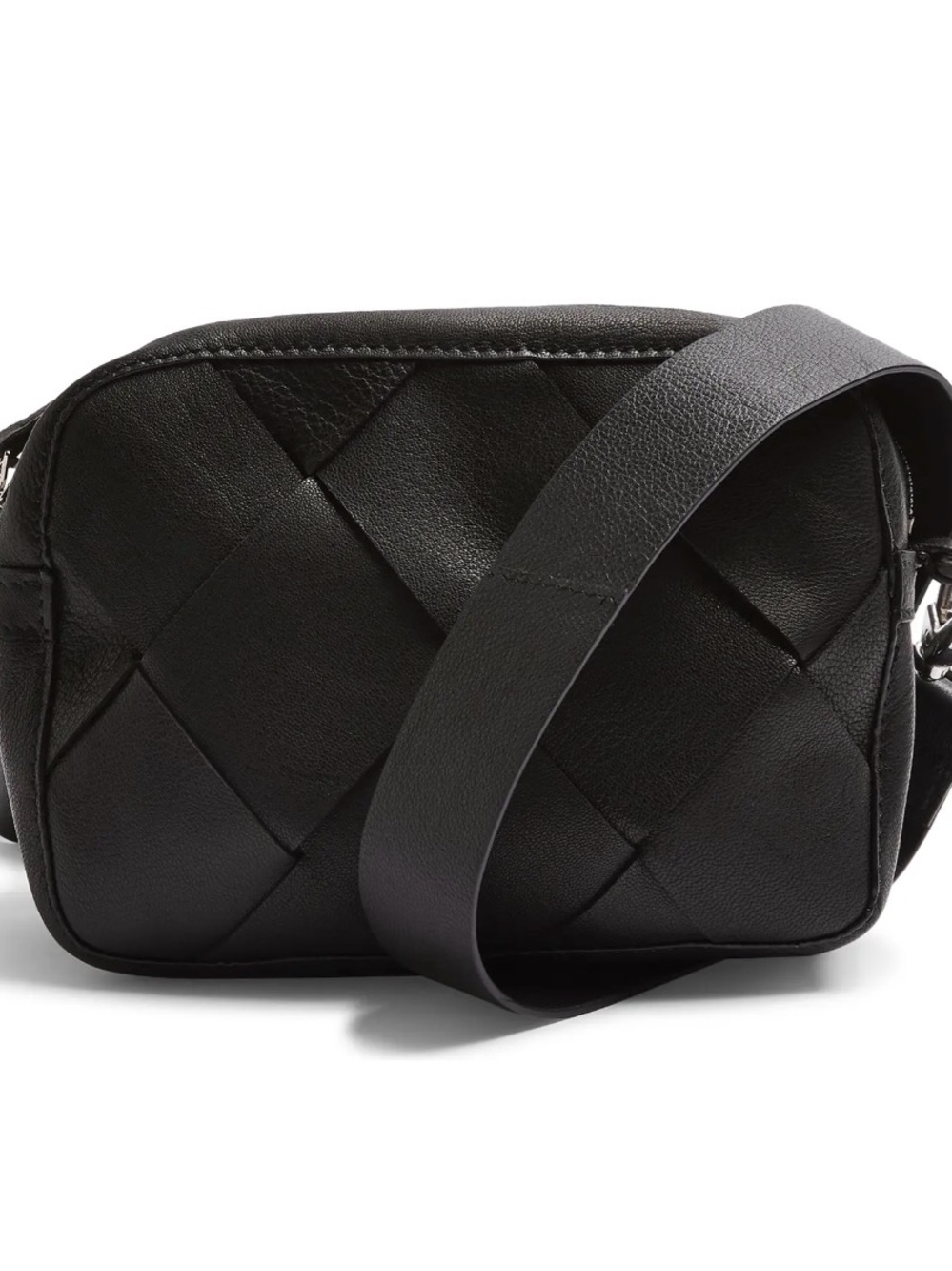 TopShop black woven leather crossbody camera bag